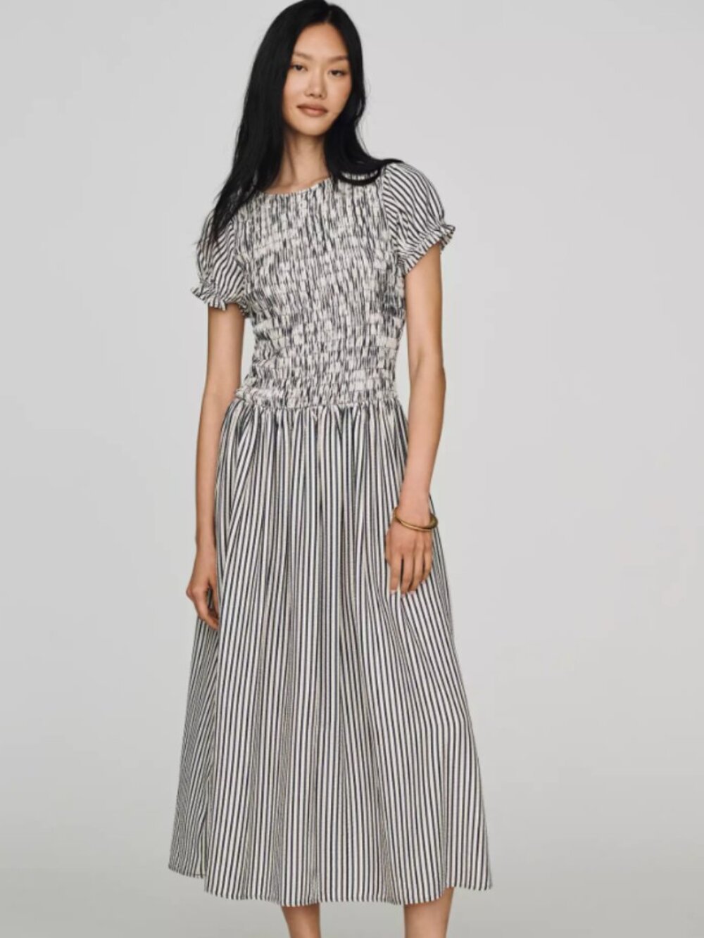 Anthropologie Maeve Margie Smocked Stripe Midi Dress SZ S